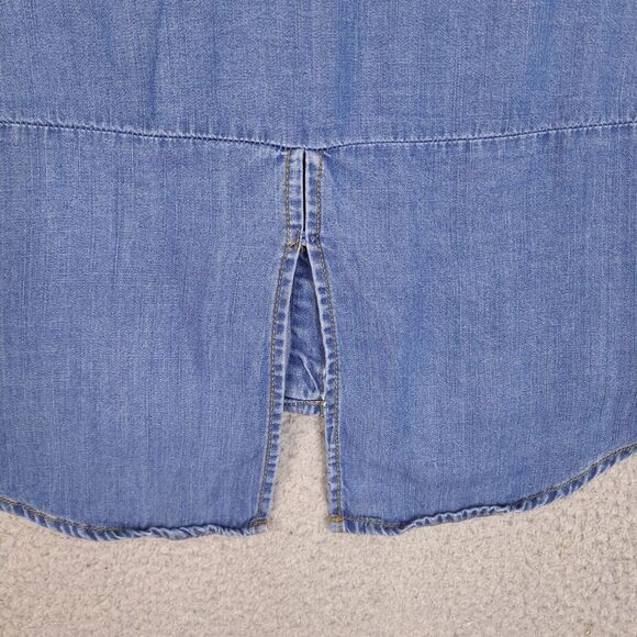 Hester & Orchard‎ Womens Top Small Blue Button Up Shirt Roll Tab Flower Tencel - Picture 13 of 13